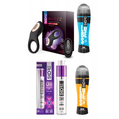 Buzzz 1 pc ,Oh!Gel 15ml 1 pc, Warm Lubes &  Cool Lubes 50ml 2 Bottles Combo